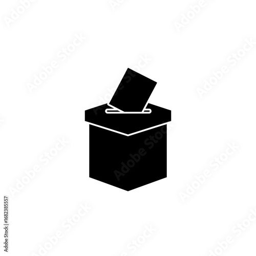 Black ballot box with a ballot being inserted. Illustrates election, voting, democracy. Ideal for political campaigns, voting theme designs.