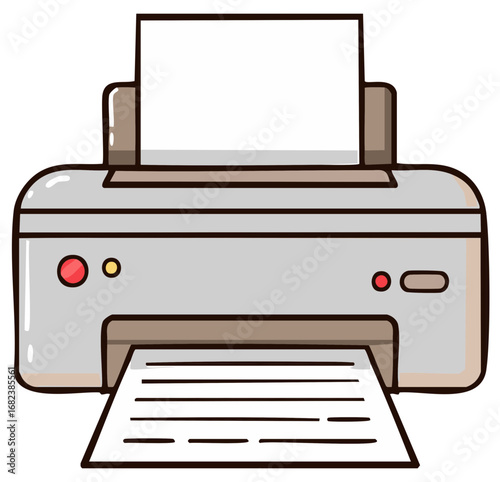 Simple digital illustration of a home office printer printing documents on paper