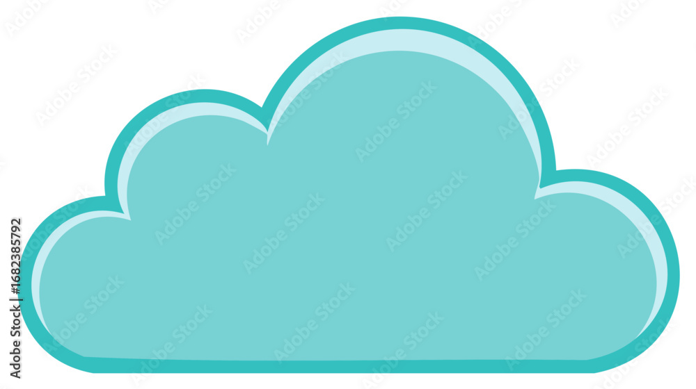 Fototapeta premium Teal cartoon cloud vector graphic illustration with light outline