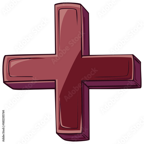 Dimensional Maroon Plus Sign Graphic Icon, Medical Symbol and Mathematics
