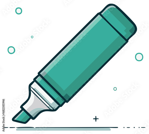 Teal Marker Pen with Cap Illustration for Highlighting Text and Creative Drawing Tool for Art