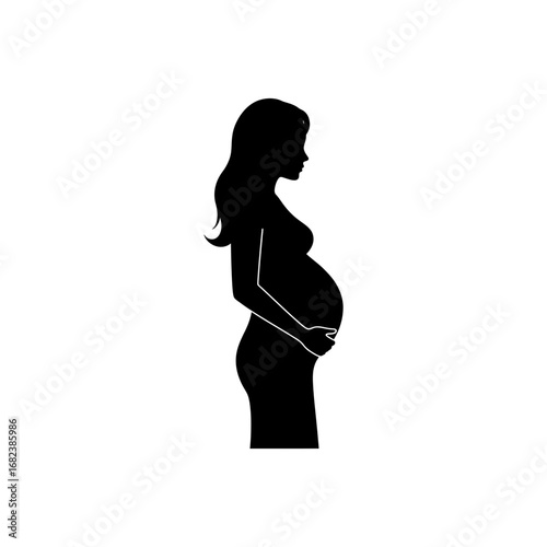 Pregnant woman silhouette with hands on stomach. Maternity blog posts, social media, pregnancyrelated designs, healthrelated articles, motherhood illustrations.