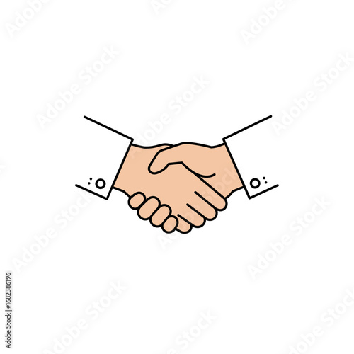 Symbolic handshake in shirts with buttons visible. Ideal for business, partnership, agreement, collaboration concepts in designs or presentations.