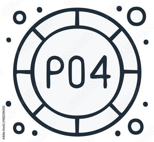 Circular symbol with the letters PO and the number 4 inside, surrounded by dots and segmented ring