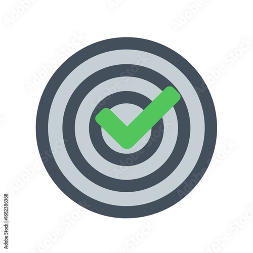 Target with a green checkmark suitable for successful completion, achievement, goal accomplishment, progress tracking in presentations, reports, designs.
