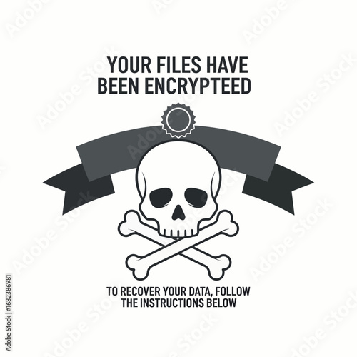 Ransomware warning screen with skull crossed  Minimal Flat Vector Illustration for cybersecurity, privacy, data protection, templates, and brandless design