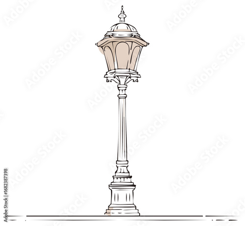 Ornate Streetlight Sketch Artistic Lighting Decorative Public Fixture Isolated