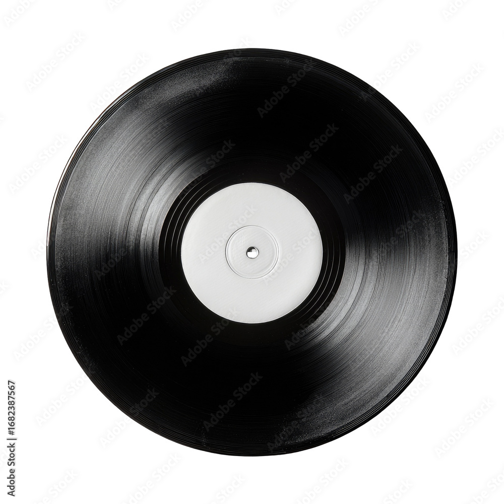 Obraz premium Close-up of a black vinyl record with a white label