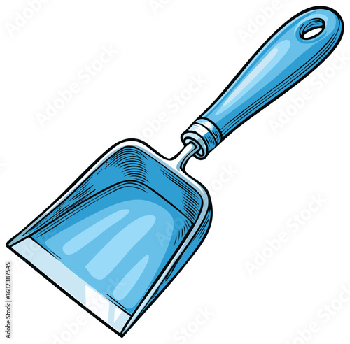Blue dustpan and brush for cleaning a house or office space