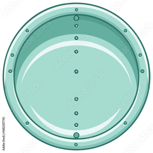 Illustration of a metallic round shape with rivets and a gradient design, circular form.