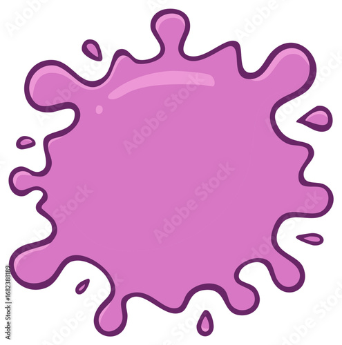 Illustration of a single pink splash or blot of fluid with multiple little droplets isolated