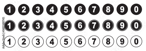 Colorful bullet points number set from zero to nine. circles and numbers. colorful number digit vector icon with white background. Numbers symbols. Flat icons . Set of 1-10numbers. Digital projects.