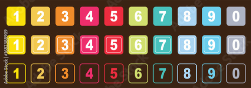 Colorful number bullet point 1 to 10 vector set. Perfect for infographics, presentations, task lists, education, step guides, charts, digital projects, and workflow organization. Vector illustration. 