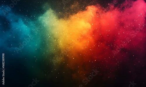 A vibrant nebula with rainbow colors and sparkling dust against a dark cosmic background view image