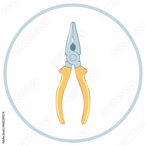 Flat nose pliers tool illustration with yellow handles inside a circle