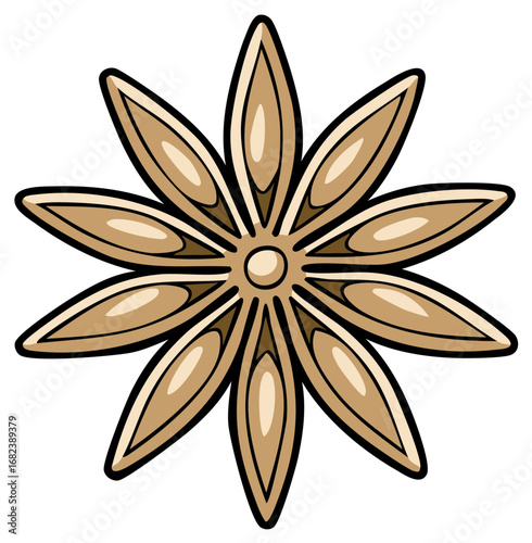 Stylized Brown Star Anise Spice Ingredient Food Vector Illustration
