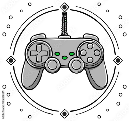 Retro Game Controller with Geometric Circle Ornaments and Cord Accent