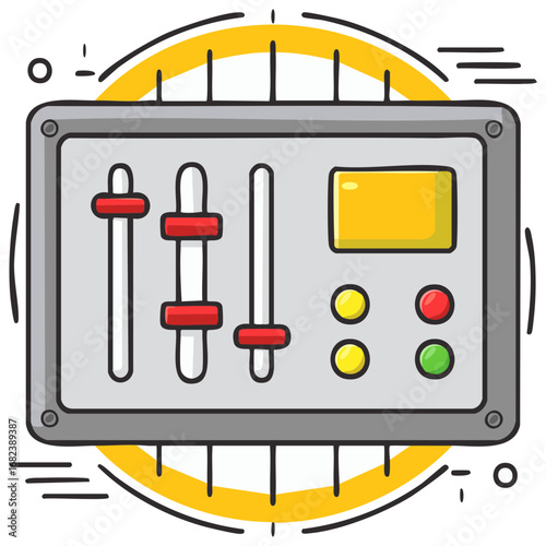 Control panel with sliders and buttons for mixing sound or video settings cartoon vector illustration