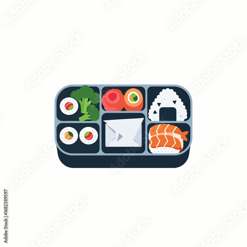 Bento lunch box with compartments  Minimal Flat Vector Illustration for restaurant, menu, food delivery, templates, and brandless design