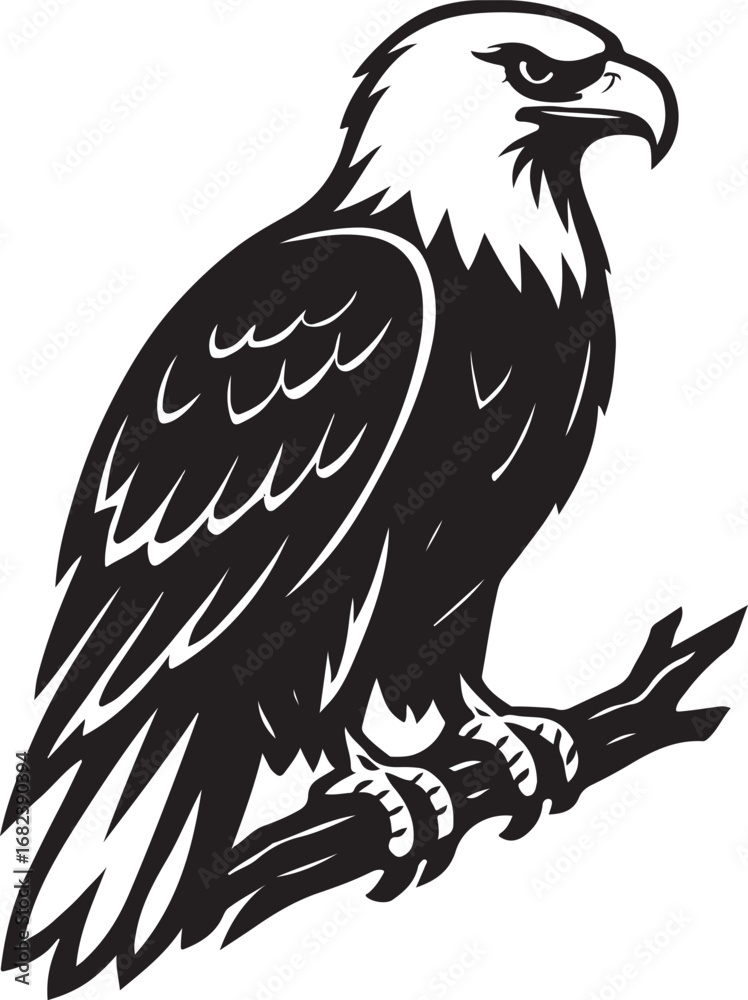 Fototapeta premium Bald Eagle Silhouette Vector Powerful Black and White Emblem of Strength and Freedom
