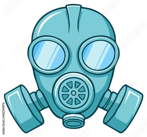 Cartoonish Turquoise Gas Mask with Twin Filters and Ocular Windows