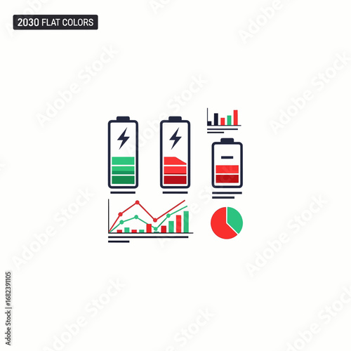 Battery charging levels  Minimal Flat Vector Illustration for science, research, laboratory, templates, and brandless design