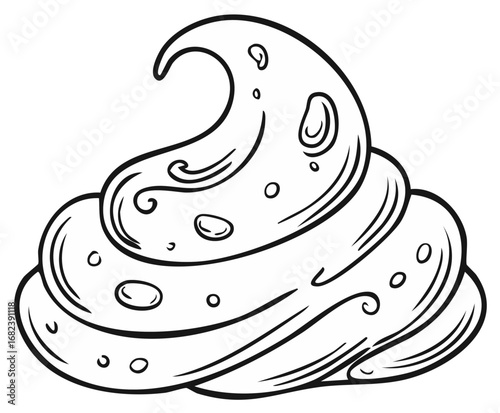 Funny cartoon poop pile icon. Black and white line art vector illustration for coloring page or sticker.