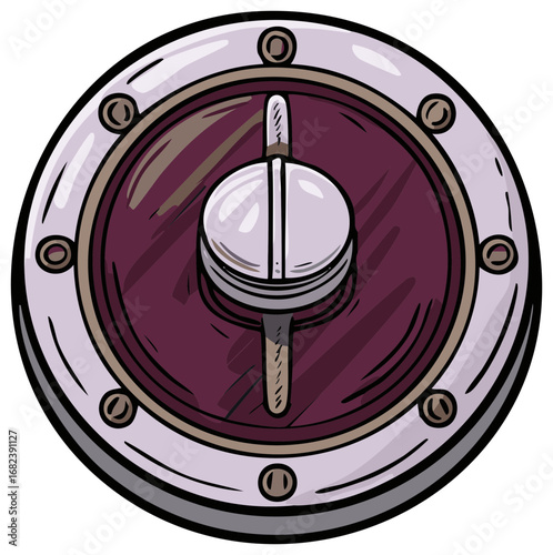 Metallic Shield with Round Center Design Fantasy Armor Medieval Protection