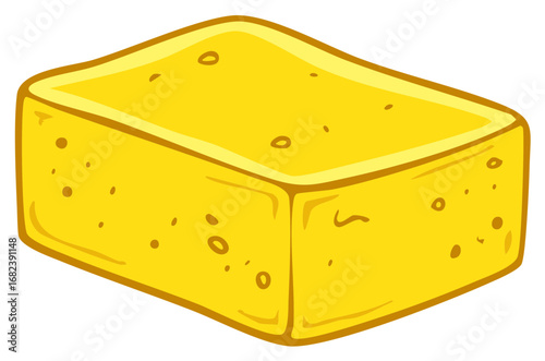 Cartoon style block of cheese with holes, yellow dairy product, food illustration