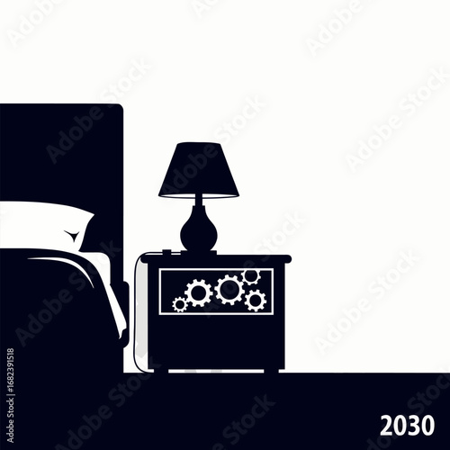 Bedroom interior with nightstand and lamp  Minimal Flat Vector Illustration for home, interior, cleaning, templates, and brandless design