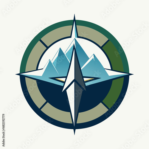 Compass rose with mountain peaks inside