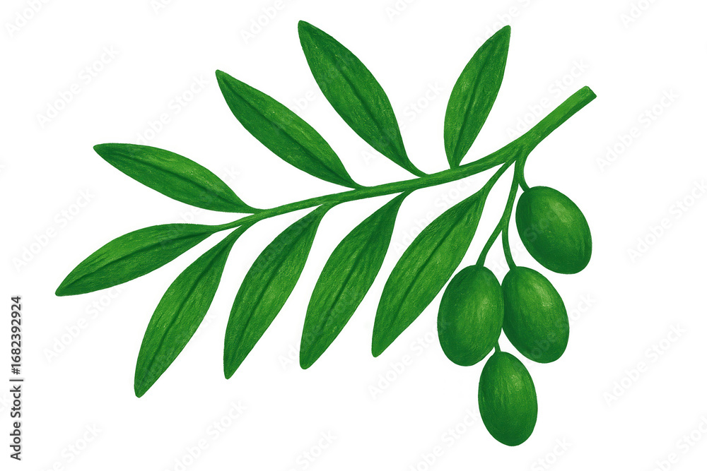 Naklejka premium Green olives hanging on hand-drawn olive branch, botanical artwork with transparent backdrop
