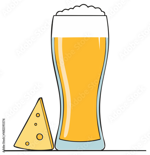 Beer and Cheese Illustration, Refreshments and Snacks, Food Pairing, Isolated