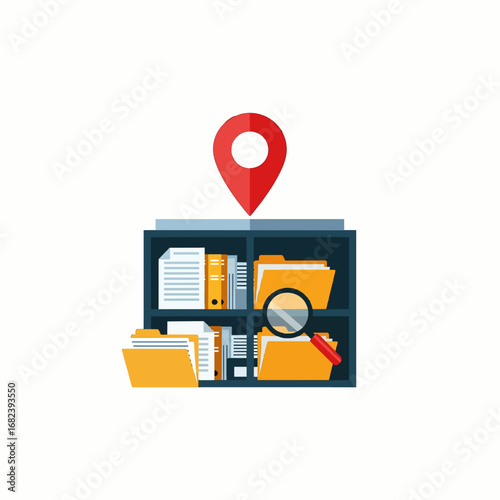 Data warehouse with folders and files  Minimal Flat Vector Illustration for data analytics, cloud storage, big data, templates, and brandless design