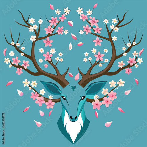 Deer antlers transforming into cherry blossom