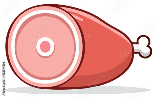 Cartoon style illustration of a raw ham or fresh pork leg meat with bone