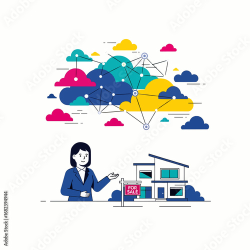 Real estate agent showing property  Minimal Flat Vector Illustration for real estate, home, construction, templates, and brandless design
