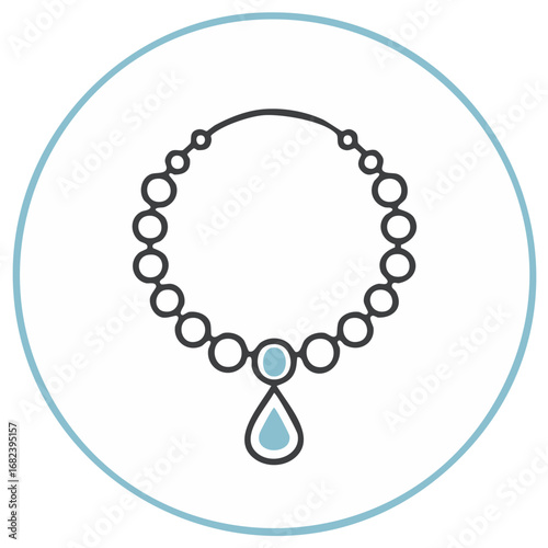 Beaded necklace with a teardrop gemstone pendant minimalist line icon vector illustration