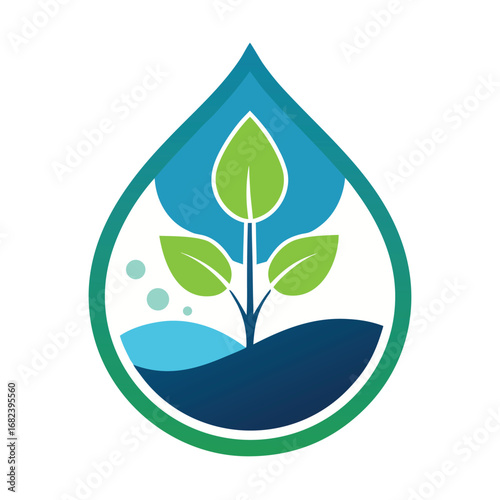 Water droplet sprouting tree silhouette