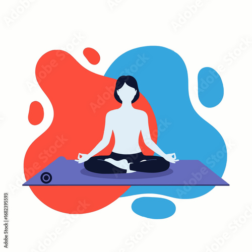 Yoga mat with meditation pose  Minimal Flat Vector Illustration for fitness, training, sports, templates, and brandless design