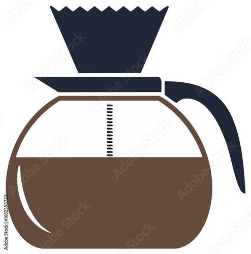 Glass coffee pot with drip filter brewing a fresh hot beverage vector illustration
