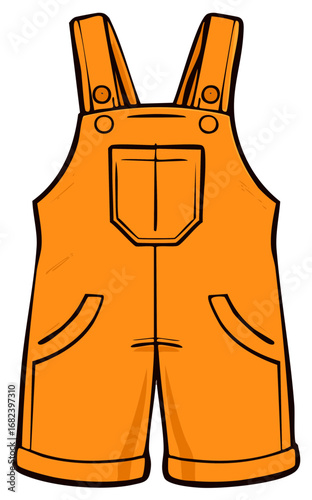 Bright orange short overalls with a bib pocket and rolled cuffs illustration