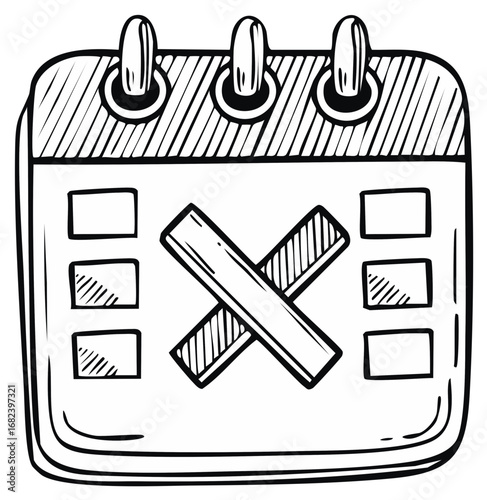 Hand drawn calendar with crossed out X symbol indicating cancellation