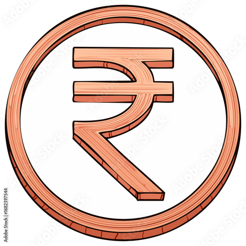Stylized copper coin with Indian Rupee symbol vector illustration