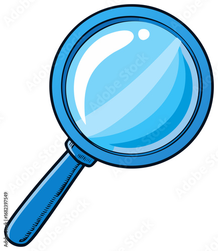 Vibrant Blue Cartoon Magnifying Glass Illustration for Search and Discovery