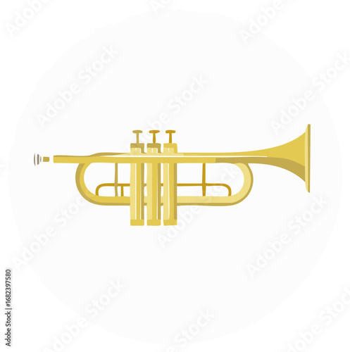 Elegant gold trumpet illustration. Musical instrument on white background