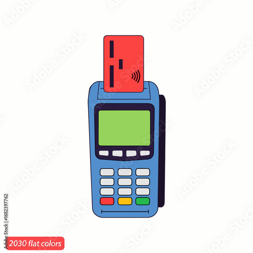 Point of sale terminal with contactless card  Minimal Flat Vector Illustration for fintech, payment, budgeting, templates, and brandless design