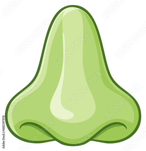 Cartoon nose illustration in green color, front view, isolated