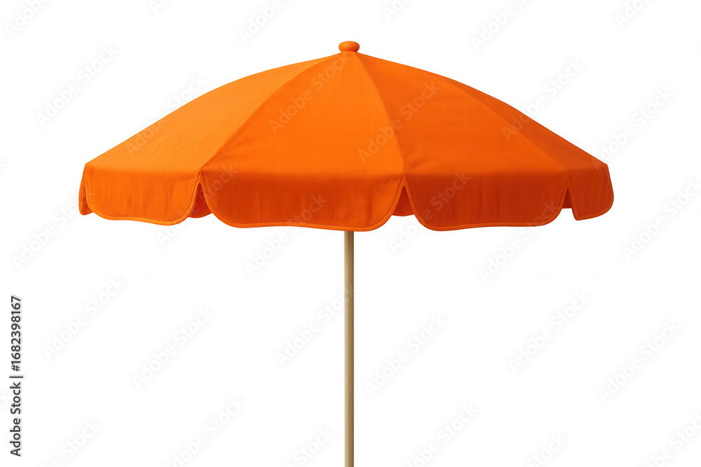 Obraz premium Orange beach umbrella providing sun protection, fully open against transparent backdrop, ideal for design compositing