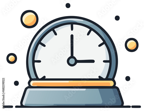 Clock Illustration in a Glass Dome with Abstract Design Elements